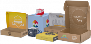 various sizes and colors of Buyboxes with different logos on them