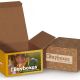 Yellow and brown gift box with image of child blowing a bubble