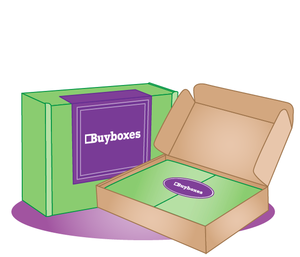 Buyboxes green and purple product labels