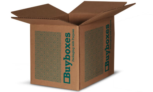 Brown shipping box printed with green ink