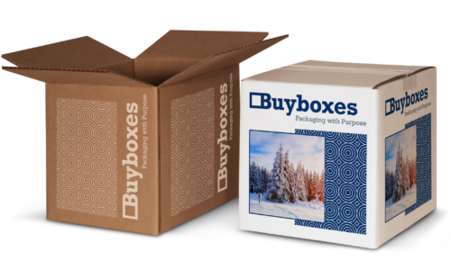 White and brown printed shipping boxes