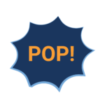dark blue icon with the word "pop" inside in orange text
